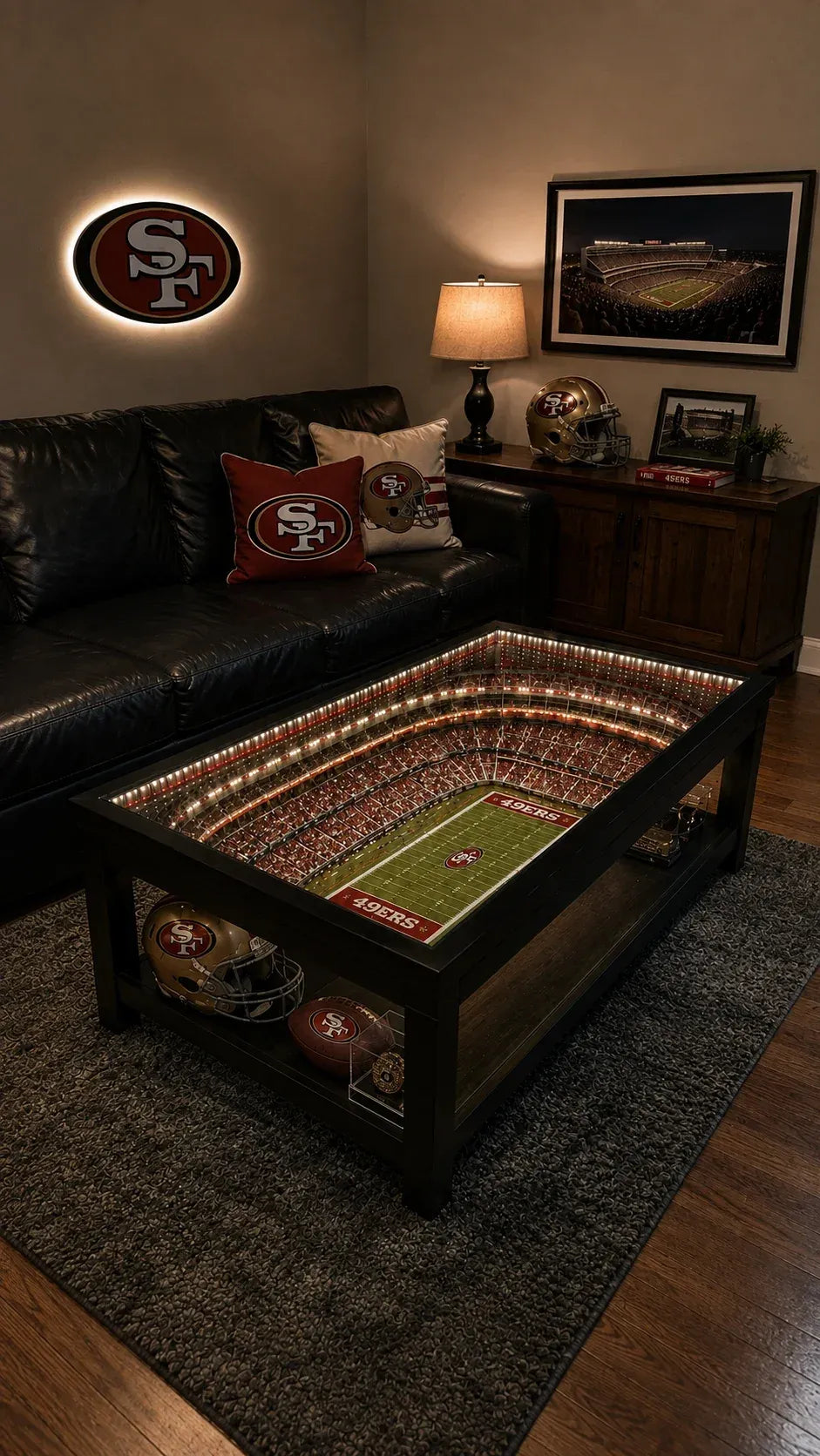 ⚽ Stadium‑Inspired Coffee Table – LED‑Lit Game Day Centerpiece for Your Living Room