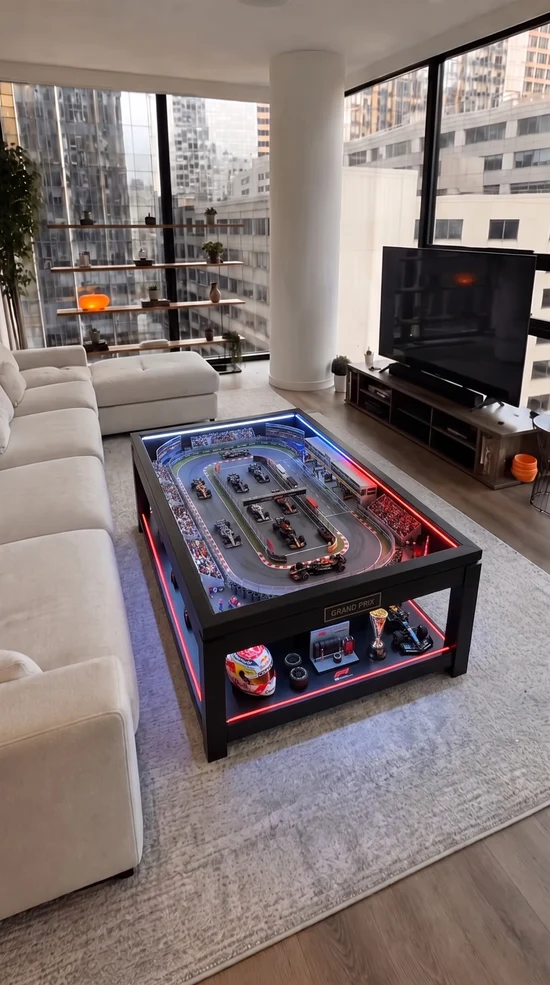 🏁 Racing Track Coffee Table – LED‑Lit Motorsport Display for Gaming Rooms & Man Caves