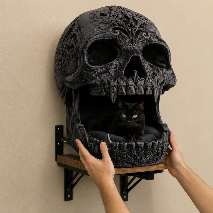 🖤 Gothic Wall‑Mounted Cat Bed – Cozy Elevated Hideaway for Your Feline Friend