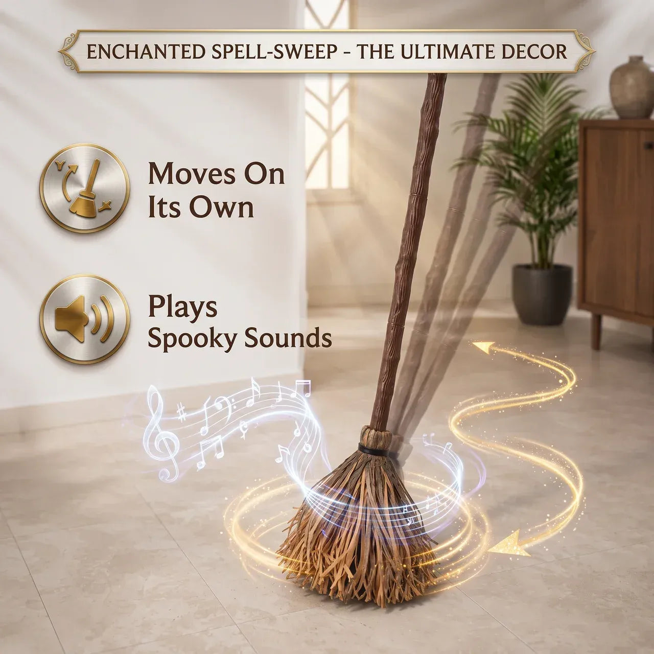 🧹 Floating Enchanted Broom Halloween Decoration