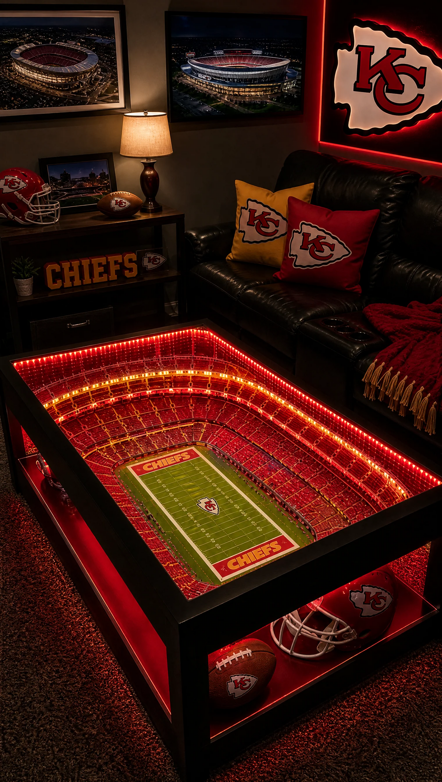 ⚽ Stadium‑Inspired Coffee Table – LED‑Lit Game Day Centerpiece for Your Living Room