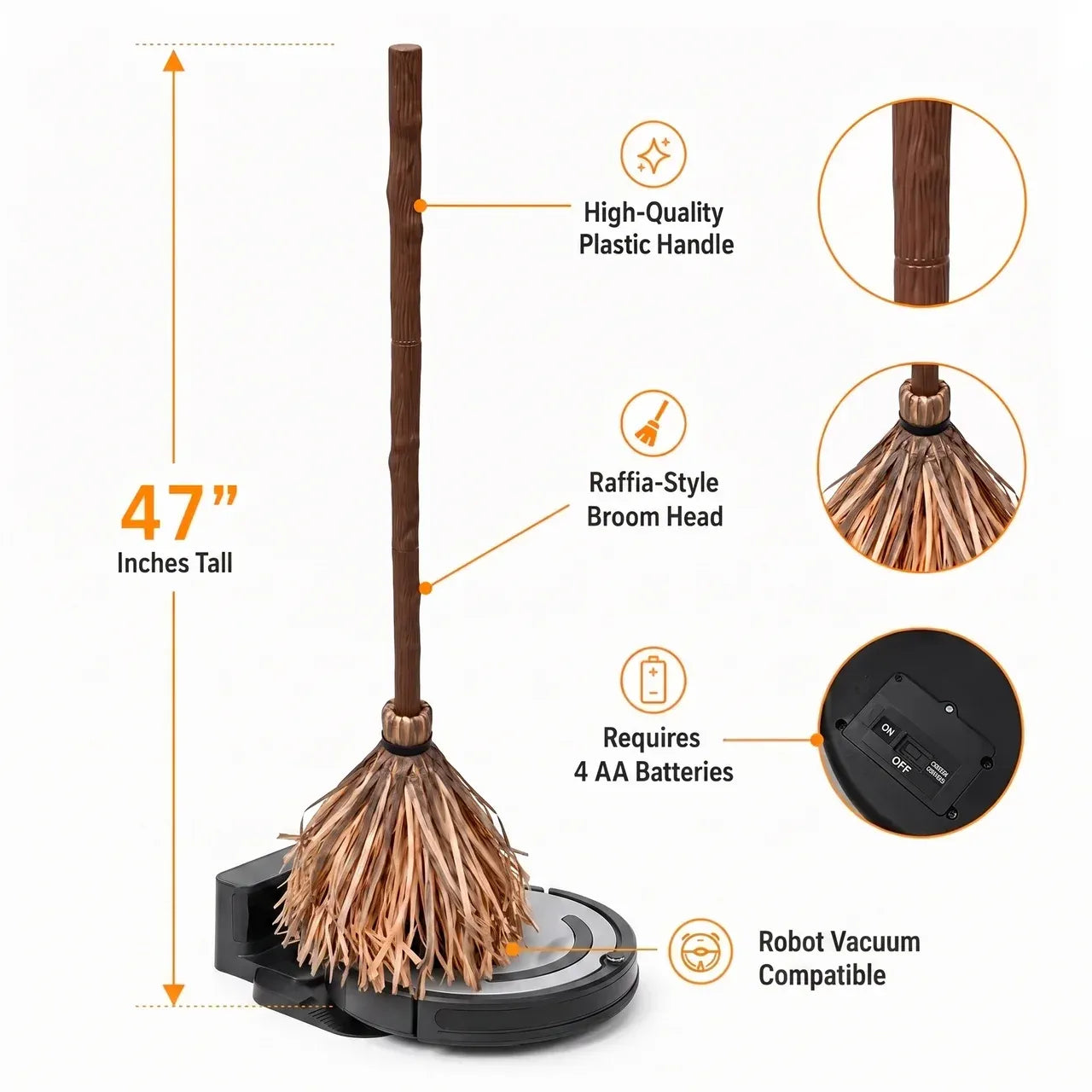 🧹 Floating Enchanted Broom Halloween Decoration