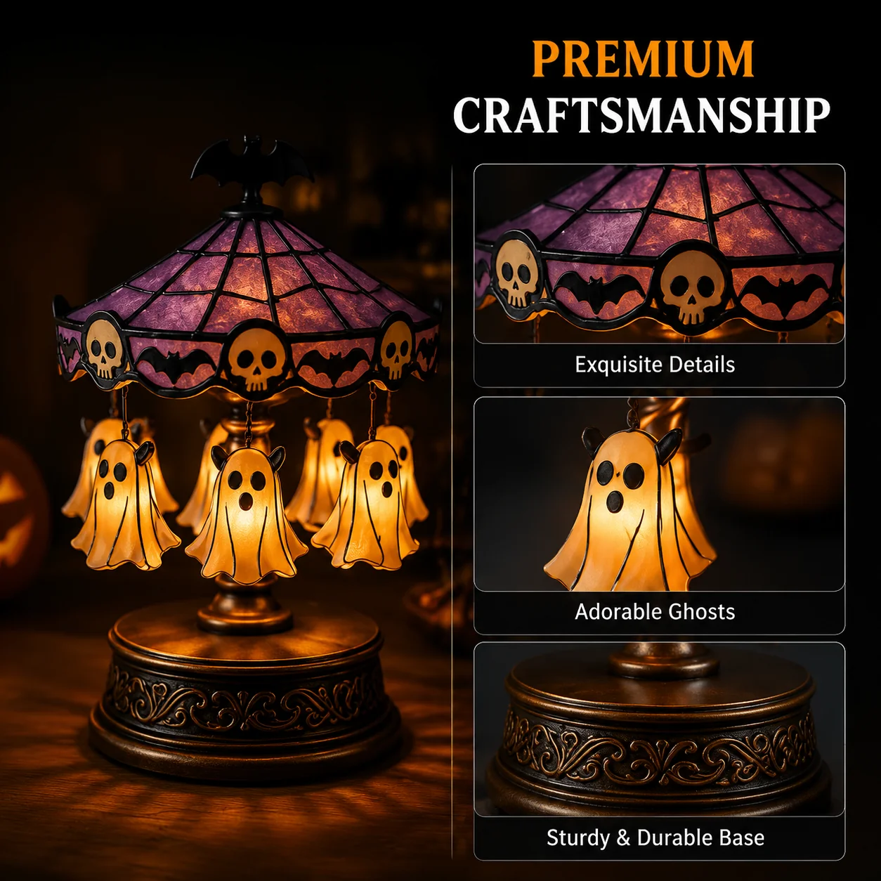 👻 Ghost Carousel Halloween Light – Spooky Rotating Ghost Pumpkin Decoration for Home, Yard & Halloween Party